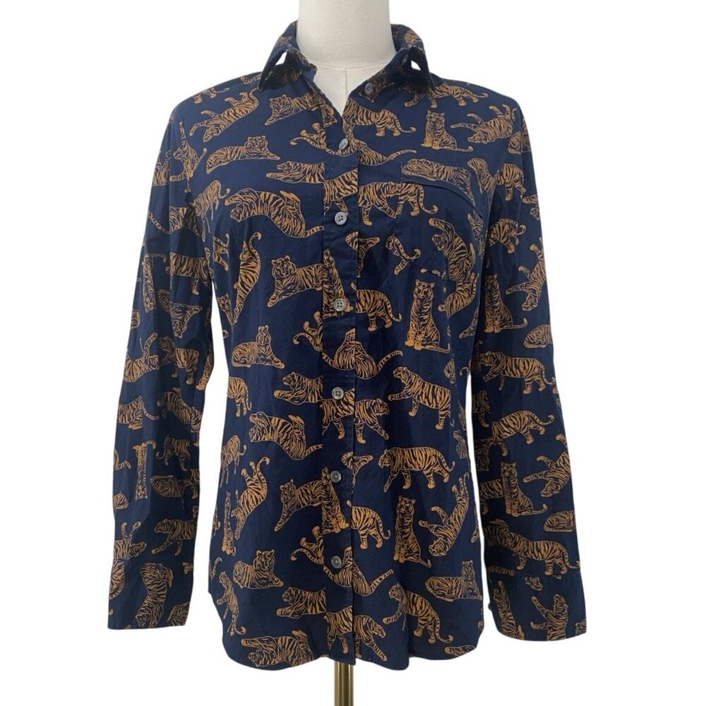J Crew XS Signature Fit Tiger Print Stretch Cotton Button-Up Shirt Women’s
